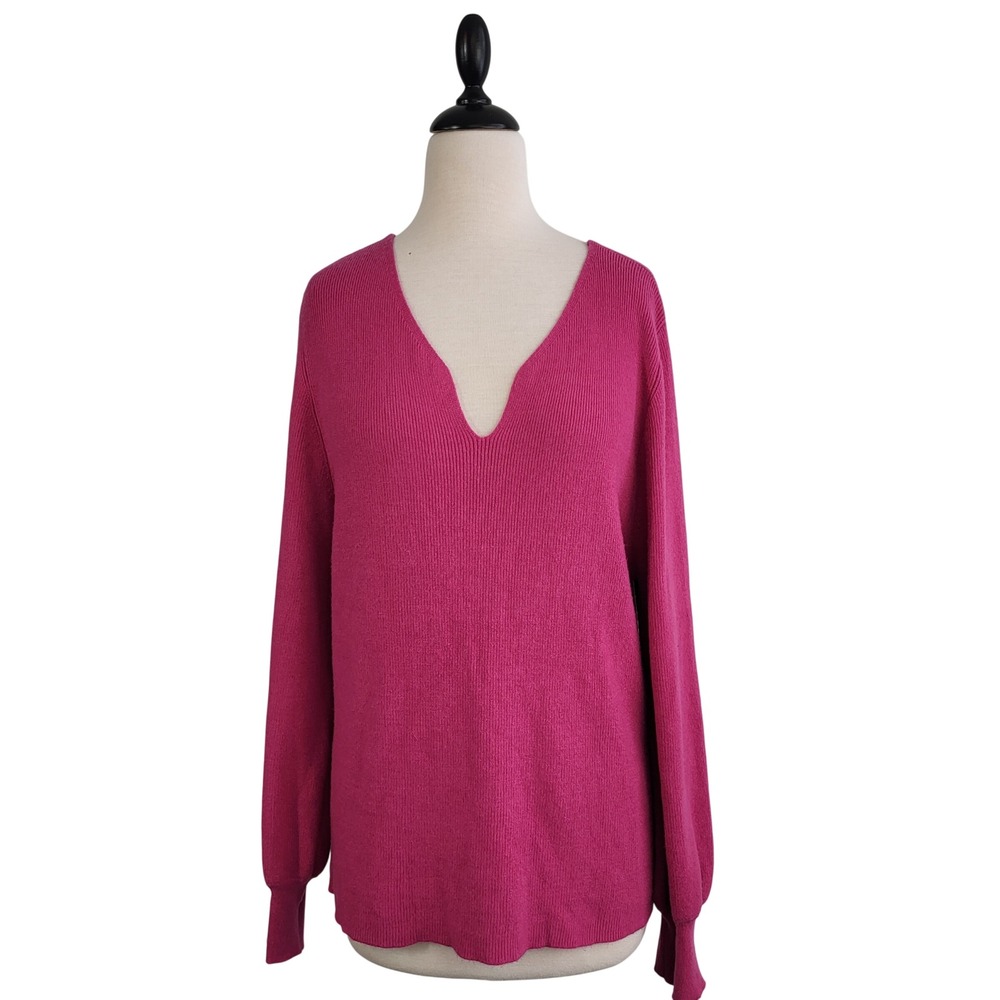 Soft Surroundings Suze Sweater 1X Pink V Neck Long‎ Sleeve Ribbed Spring